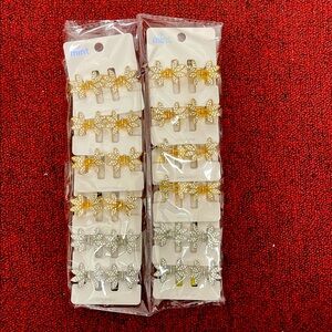 Mint Gold and Silver Floral Hair Clips